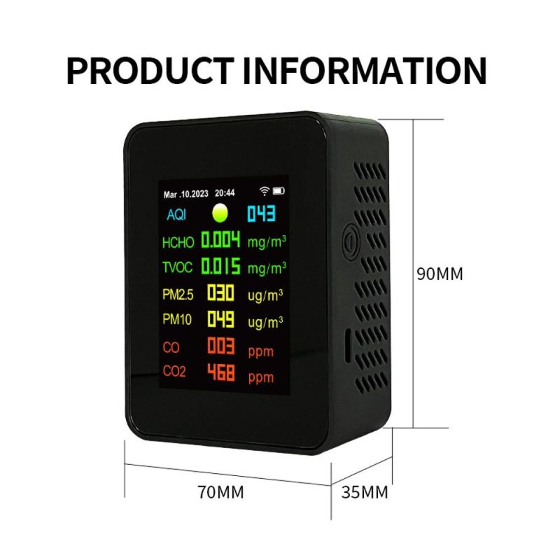 Tuya Wifi Portable Air Quality Meter 7in1 PM2.5 PM10 Carbonic Oxide CO2 TVOC HCHO AQI Tester  |   Gas detection equipment Gas detection equipment Gas detection equipment