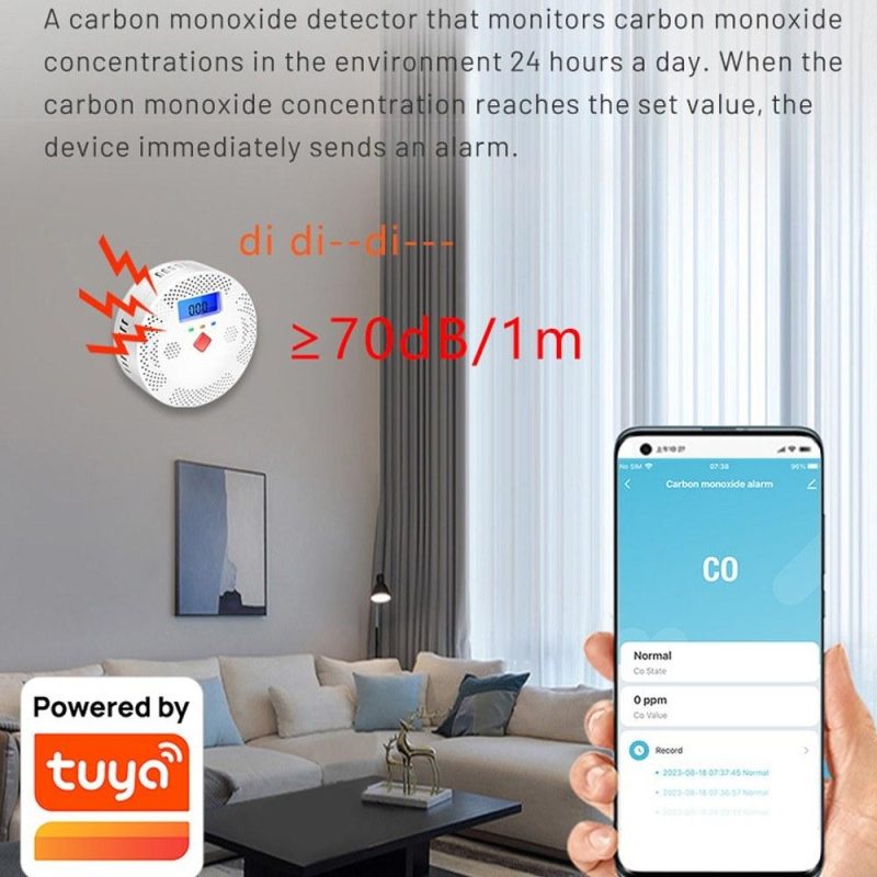 Tuya Wifi Portable Electrochemical Sensor CO Tester LCD Screen Carbon Monoxide Detector with Sound Lihgt Alarm and Low Battery Reminder Function  |   Gas detection equipment Gas detection equipment Gas detection equipment