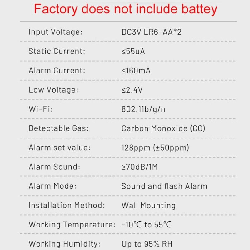 Tuya Wifi Portable Electrochemical Sensor CO Tester LCD Screen Carbon Monoxide Detector with Sound Lihgt Alarm and Low Battery Reminder Function  |   Gas detection equipment Gas detection equipment Gas detection equipment