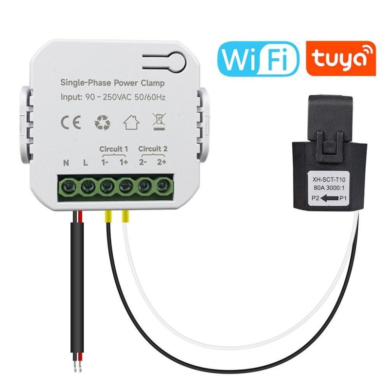 Tuya Wifi Single-phase Energy Meter 80A with CT Clamp Cellphone App Kwh Power Consumption Monitor Electricity Statistics 90- 250VAC 50/60Hz (1pc CT)  |   Electrical Measuring Tools Electrical Measuring Tools Electrical Measuring Tools