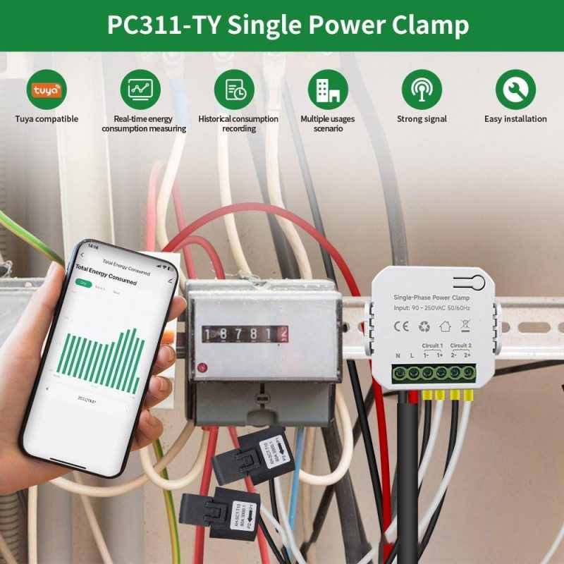 Tuya Wifi Single-phase Energy Meter 80A with CT Clamp Cellphone App Kwh Power Consumption Monitor Electricity Statistics 90- 250VAC 50/60Hz (1pc CT)  |   Electrical Measuring Tools Electrical Measuring Tools Electrical Measuring Tools