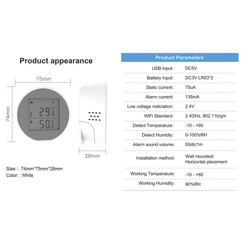 Tuya WiFi Temperature Humidity Sensor Intelligent Hygrothermograph Meter with High and Low Temperature Alarm Function Compatible with Alexa and Google Home  |   Temperature & Humidity Measurements Measurement & Analysis Instruments Temperature & Humidity Measurements