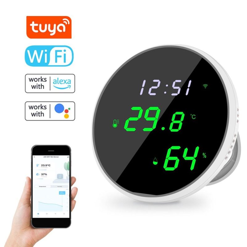 Tuya Wifi Temperature Humidity Sensors APP Remote Monitor Control for Home Intelligent Scenario Linkage Compatible with Amazon Alexa Google Home  |   Temperature & Humidity Measurements Measurement & Analysis Instruments Black And White