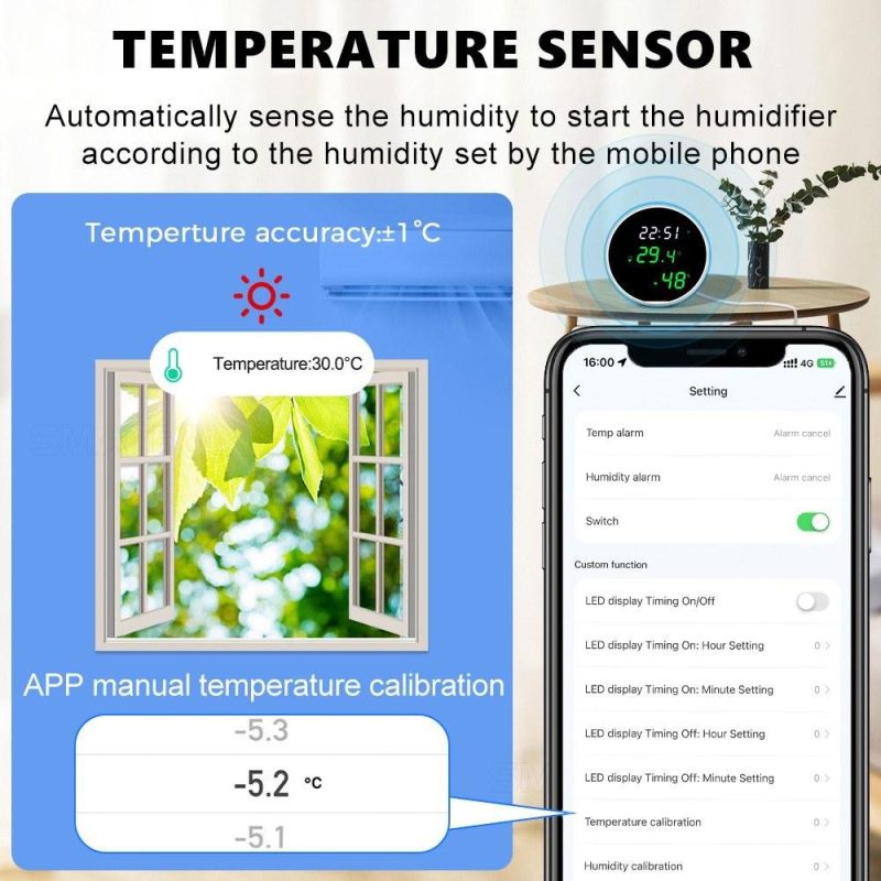 Tuya Wifi Temperature Humidity Sensors APP Remote Monitor Control for Home Intelligent Scenario Linkage Compatible with Amazon Alexa Google Home  |   Temperature & Humidity Measurements Measurement & Analysis Instruments Black And White