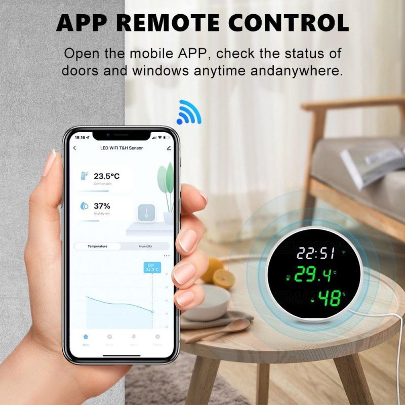 Tuya Wifi Temperature Humidity Sensors APP Remote Monitor Control for Home Intelligent Scenario Linkage Compatible with Amazon Alexa Google Home  |   Temperature & Humidity Measurements Measurement & Analysis Instruments Black And White