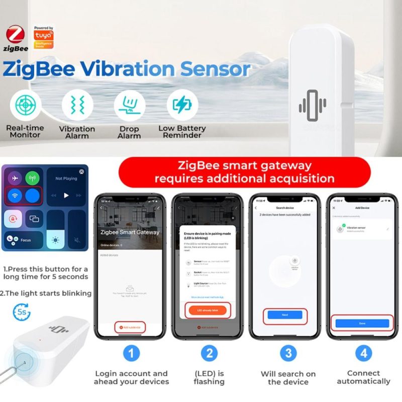 Tuya ZigBee Intelligent Vibration Drop Sensor Detector Real Time Motion Vibration Alarm Sensor (Used with ZigBee 3.0 Gateways )  |   Other Instruments Measurement & Analysis Instruments Other Instruments