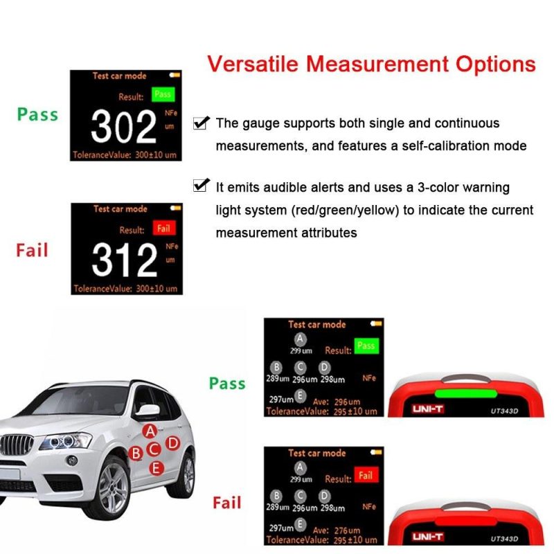 UNI-T Digital Coating Thickness Gauge Car Paint Film Meter 0-1250um Measuring Ranges with LCD Backlit Display/3 Color Warning Light/USB Data Transfer Function  |   Other Instruments Measurement & Analysis Instruments Black