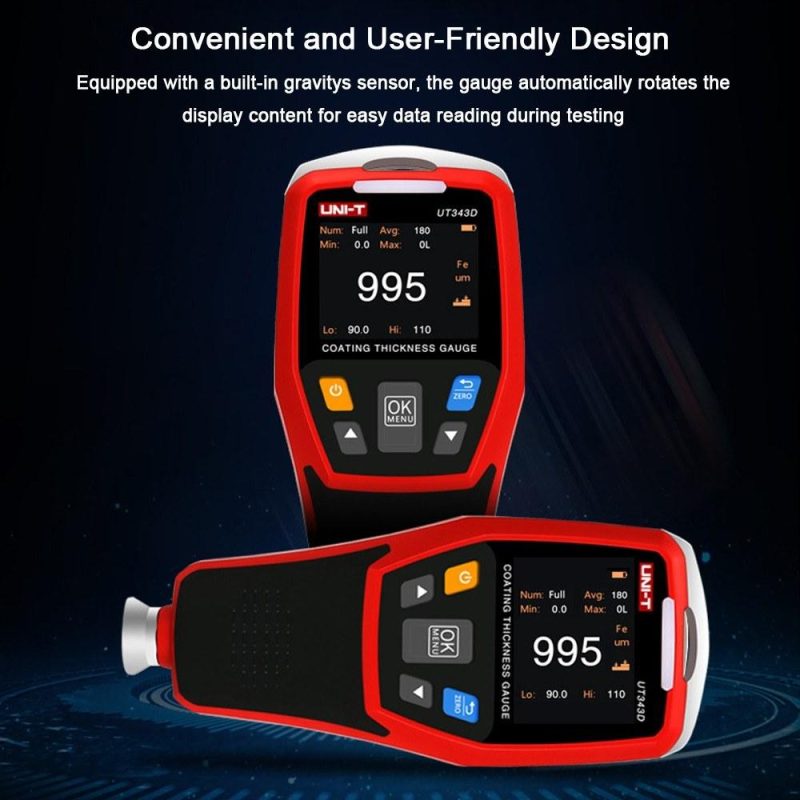 UNI-T Digital Coating Thickness Gauge Car Paint Film Meter 0-1250um Measuring Ranges with LCD Backlit Display/3 Color Warning Light/USB Data Transfer Function  |   Other Instruments Measurement & Analysis Instruments Black