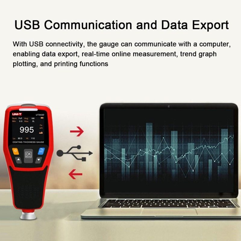 UNI-T Digital Coating Thickness Gauge Car Paint Film Meter 0-1250um Measuring Ranges with LCD Backlit Display/3 Color Warning Light/USB Data Transfer Function  |   Other Instruments Measurement & Analysis Instruments Black