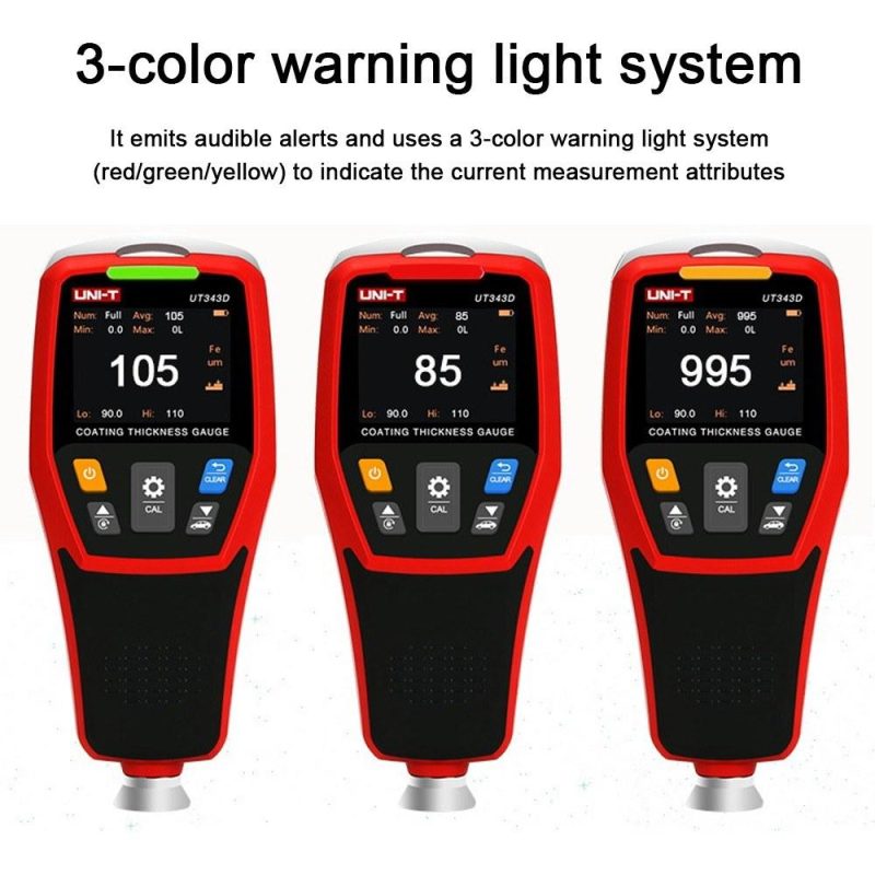 UNI-T Digital Coating Thickness Gauge Car Paint Film Meter 0-1250um Measuring Ranges with LCD Backlit Display/3 Color Warning Light/USB Data Transfer Function  |   Other Instruments Measurement & Analysis Instruments Black