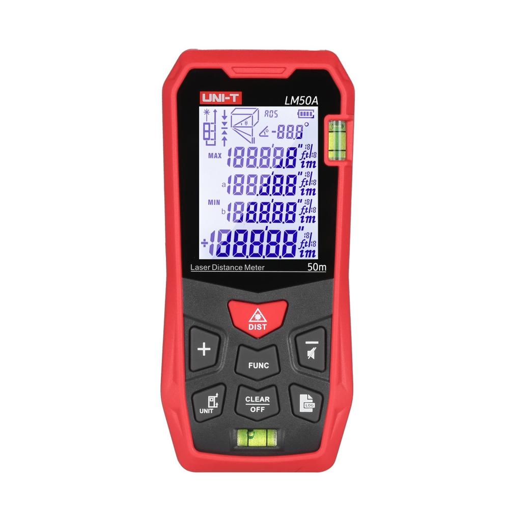 UNI-T LM50A Laser Distance Measure Meter 50M with 2 Bubble Levels LCD Backlit Display Pythagorean Mode Measure Distance Area Volume Mute Function 99 Groups Data Storage Carrying Bag  |   Other Instruments Measurement & Analysis Instruments Black And Red