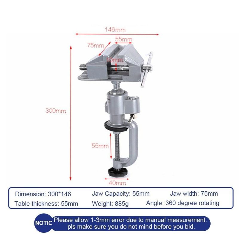 Universal Table Vise with 360 degrees Swiveling Head Clamp for Crafting Painting Sculpting Electronics Soldering 3-inch Rotatable Tabletop Clamp Vice  |   Others Hardware & Gadgets Others