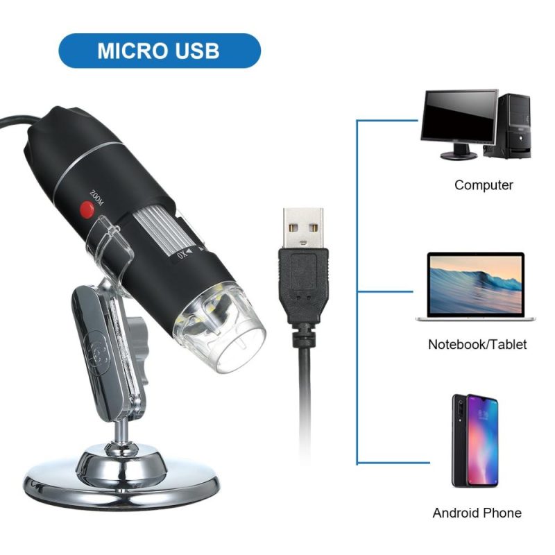 USB Digital Microscope 1600X Magnification Camera 8 LEDs with Stand Portable Handheld Inspection Magnifier  |   Microscopes & Endoscope Measurement & Analysis Instruments Black