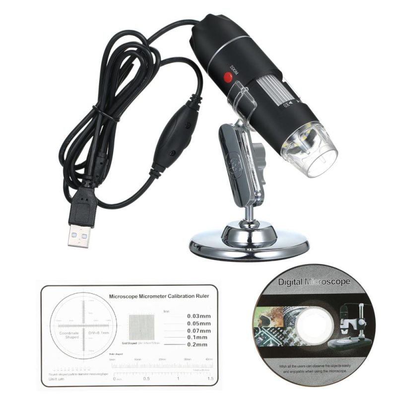 USB Digital Microscope 1600X Magnification Camera 8 LEDs with Stand Portable Handheld Inspection Magnifier  |   Microscopes & Endoscope Measurement & Analysis Instruments Black