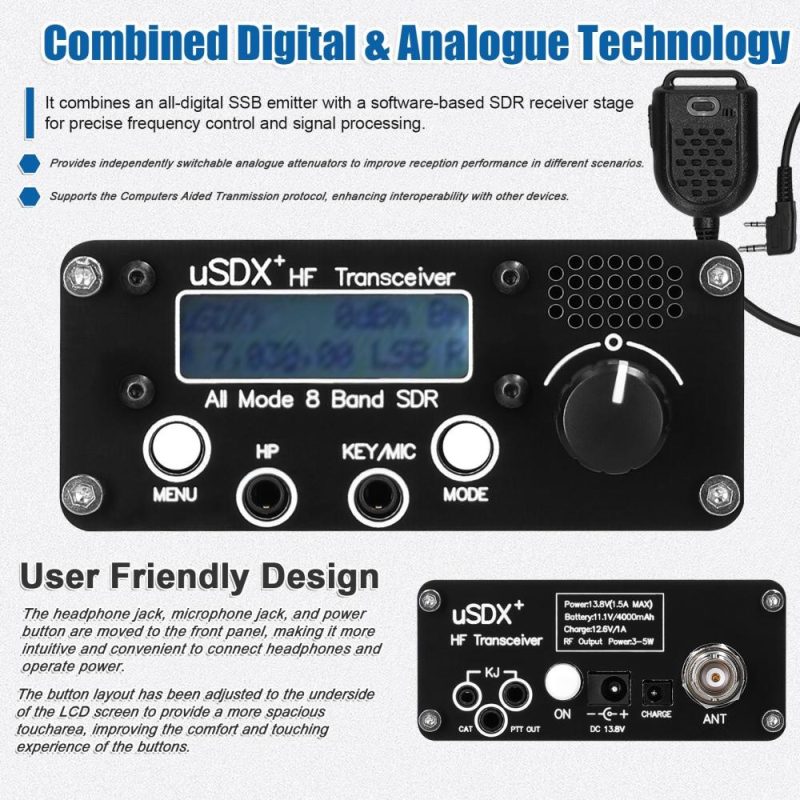 uSDR uSDX+ Plus V2 10/15/17/20/30/40/60/80m 8 Bands SDR All Mode High Frequency SSB QRP Transceiver with BNC Antenna Connector  |   Other Instruments Measurement & Analysis Instruments Other Instruments