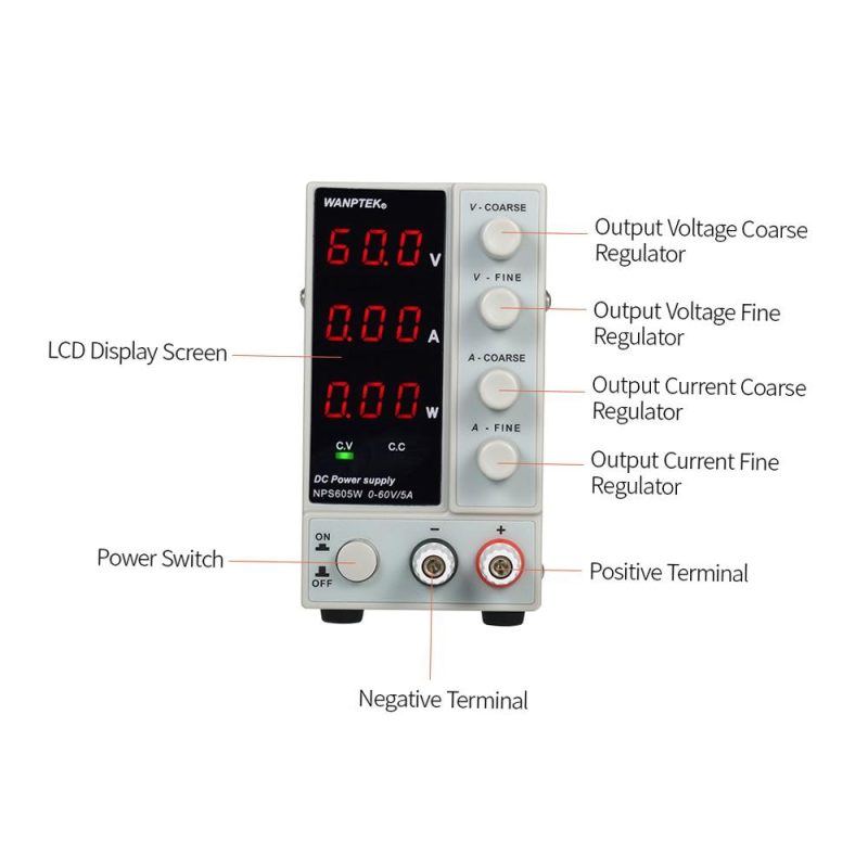 WANPTEK NPS605W 0-60V 0-5A Switching DC Power Supply 3 Digits Display LED High Precision Adjustable Mini Power Supply AC 115V/230V 50/60Hz Voltage & Current Regulated Dual Output  |   Electrical Equipment & Supplies Electrical Equipment & Supplies Black + White