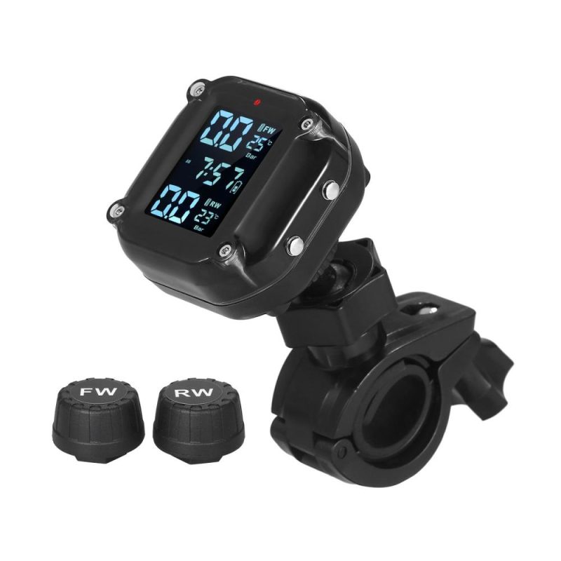 Waterproof Motorcycle Tire Pressure Monitoring System 7 Alarm Modes Wireless TPMS Auto Wake Up and Sleep Magnetic Charging Port with 2 External Sensors  |   Other Nature Element Measurements Measurement & Analysis Instruments Black