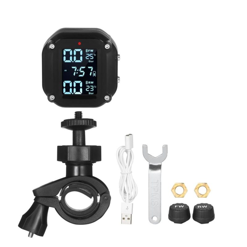 Waterproof Motorcycle Tire Pressure Monitoring System 7 Alarm Modes Wireless TPMS Auto Wake Up and Sleep Magnetic Charging Port with 2 External Sensors  |   Other Nature Element Measurements Measurement & Analysis Instruments Black