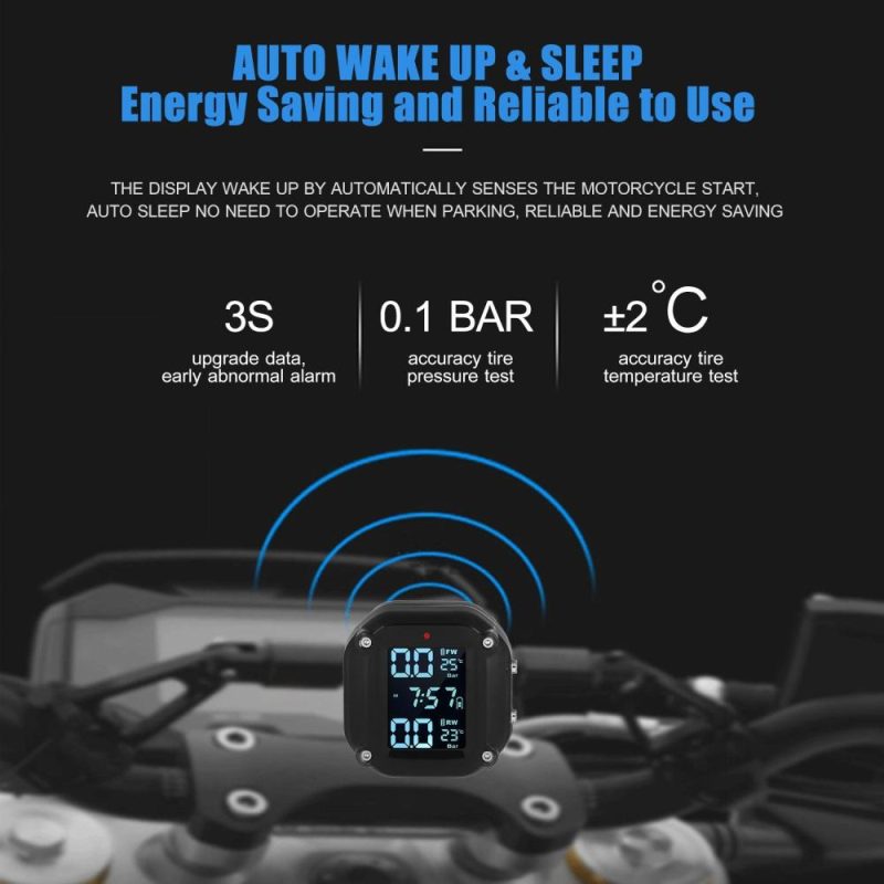 Waterproof Motorcycle Tire Pressure Monitoring System 7 Alarm Modes Wireless TPMS Auto Wake Up and Sleep Magnetic Charging Port with 2 External Sensors  |   Other Nature Element Measurements Measurement & Analysis Instruments Black