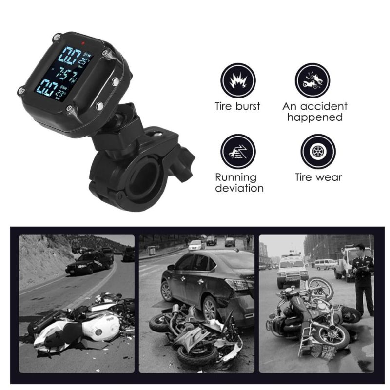 Waterproof Motorcycle Tire Pressure Monitoring System 7 Alarm Modes Wireless TPMS Auto Wake Up and Sleep Magnetic Charging Port with 2 External Sensors  |   Other Nature Element Measurements Measurement & Analysis Instruments Black