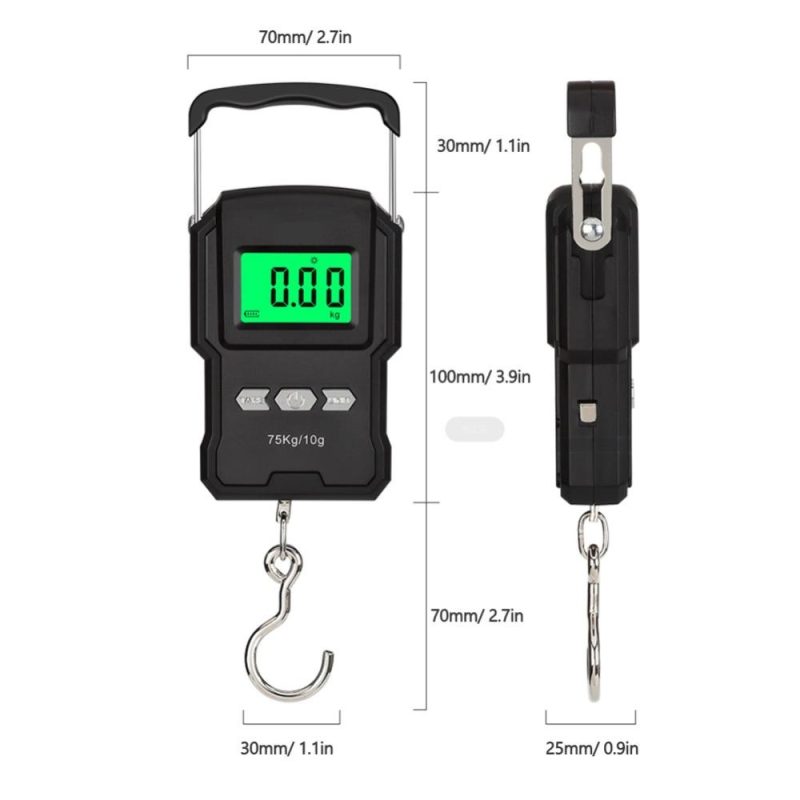 WeiHeng A27L/A27L-B (Optional) 75kg/10g Rechargable LCD Display Screen with Tapes Length Measure Function Electronic Hook Scale High Precisions Five Units Switch with Backlight  |   Digital Scales Digital Scales Digital Scales