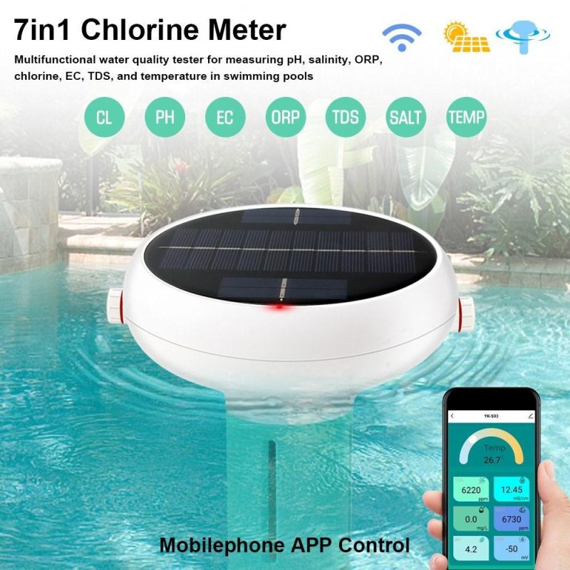 WiFi Intelligent Chlorin Meter 7 in 1 PH ORP EC Total Dissolved Solids Salinity Temp CL Test Meter Swimming Pool Water Tester Online Analyzer Solar Powered  |   Water quality analysis equipment Measurement & Analysis Instruments Multicolor