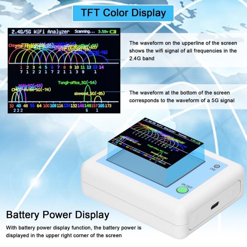 WIFI Signal Scanner 2.4G/5G WIFI Signal Usage Analyzer Router Management Assistant with 2.4inch Color Display  |   Other Instruments Measurement & Analysis Instruments Other Instruments