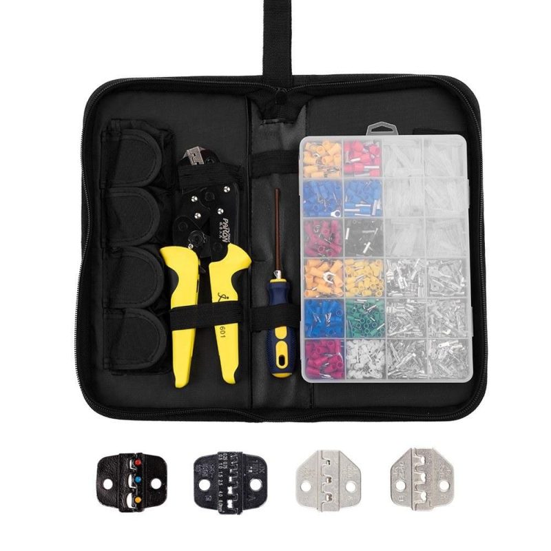 Wire Terminals Crimping Tool Interchangeable Jaw Insulated Ratcheting Crimper Kit with 850PCS 0.5-6.0mm² Insulated Terminals Bag Packing  |   Pliers Pliers Pliers