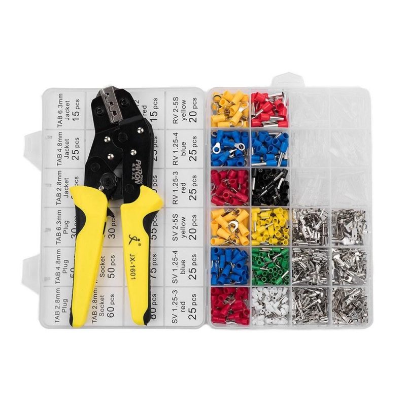 Wire Terminals Crimping Tool Interchangeable Jaw Insulated Ratcheting Crimper Kit with 850PCS 0.5-6.0mm² Insulated Terminals Bag Packing  |   Pliers Pliers Pliers