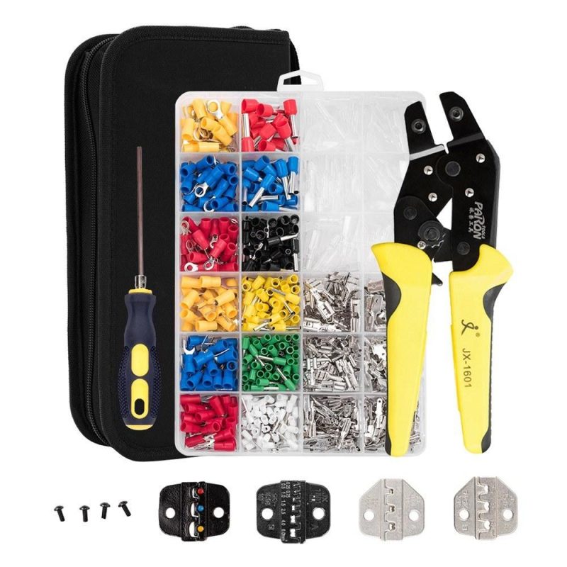 Wire Terminals Crimping Tool Interchangeable Jaw Insulated Ratcheting Crimper Kit with 850PCS 0.5-6.0mm² Insulated Terminals Bag Packing  |   Pliers Pliers Pliers