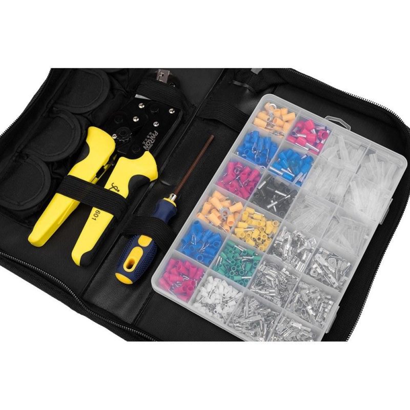 Wire Terminals Crimping Tool Interchangeable Jaw Insulated Ratcheting Crimper Kit with 850PCS 0.5-6.0mm² Insulated Terminals Bag Packing  |   Pliers Pliers Pliers