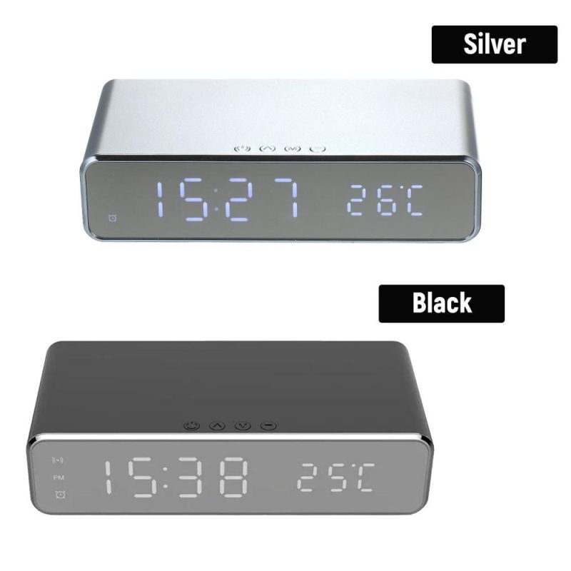 Wireless Charger Desk Clock LED Digital Clock Temperature Meter ℃/ ℉ Switchable Wireless Charging Device Multifunctional LED Alarm Clock with Calendar for Home Office Dormitory  |   Temperature & Humidity Measurements Measurement & Analysis Instruments Black/Silver