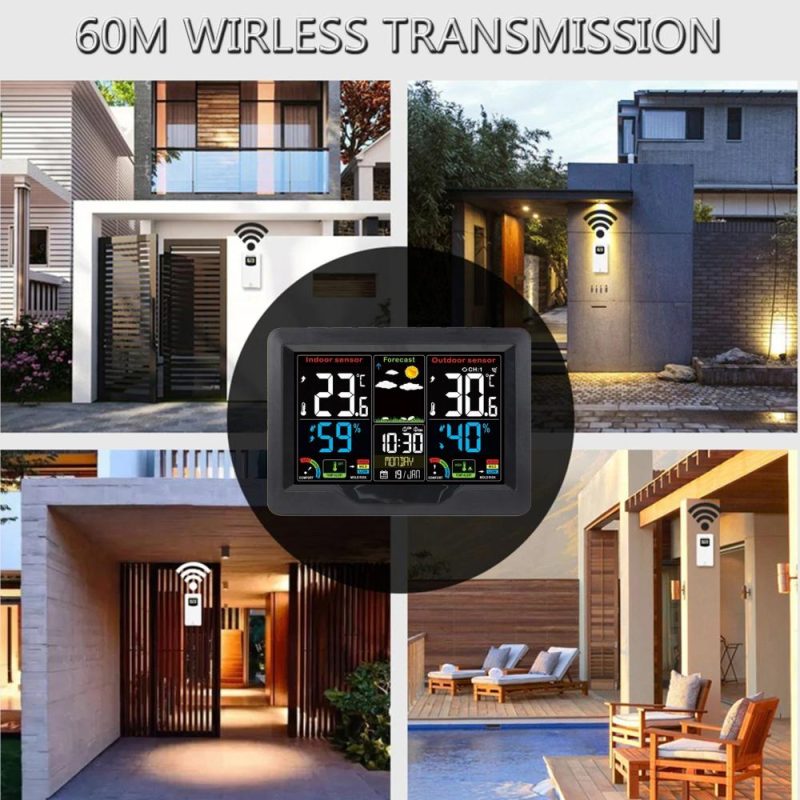 Wireless Weather Forecast Station Clock RF Indoor Outdoor Color Screen Clock with RF Transmitter Digital Temperature and Humidity Detection  |   Digital Multimeters & Oscilloscopes Digital Multimeters & Oscilloscopes Black