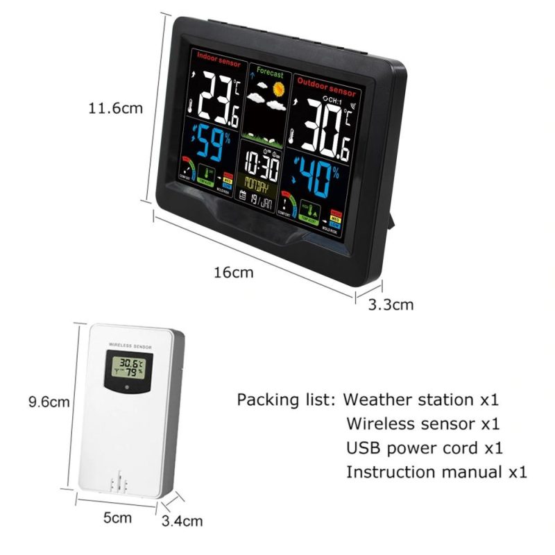 Wireless Weather Forecast Station Clock RF Indoor Outdoor Color Screen Clock with RF Transmitter Digital Temperature and Humidity Detection  |   Digital Multimeters & Oscilloscopes Digital Multimeters & Oscilloscopes Black