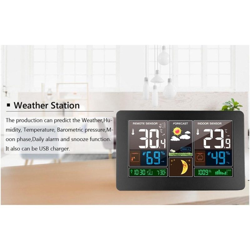 Wireless Weather Station Indoor Outdoor 3-in-1 Weather Thermometer Hygrometer Barometer  |   Temperature & Humidity Measurements Measurement & Analysis Instruments Silver/Wood/Black