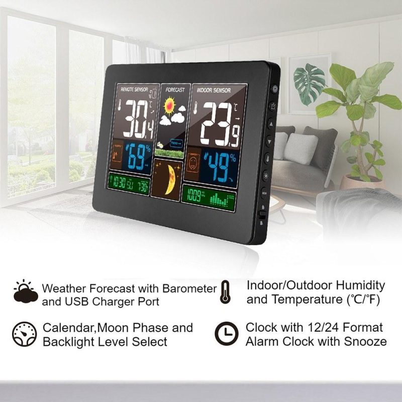 Wireless Weather Station Indoor Outdoor 3-in-1 Weather Thermometer Hygrometer Barometer  |   Temperature & Humidity Measurements Measurement & Analysis Instruments Silver/Wood/Black