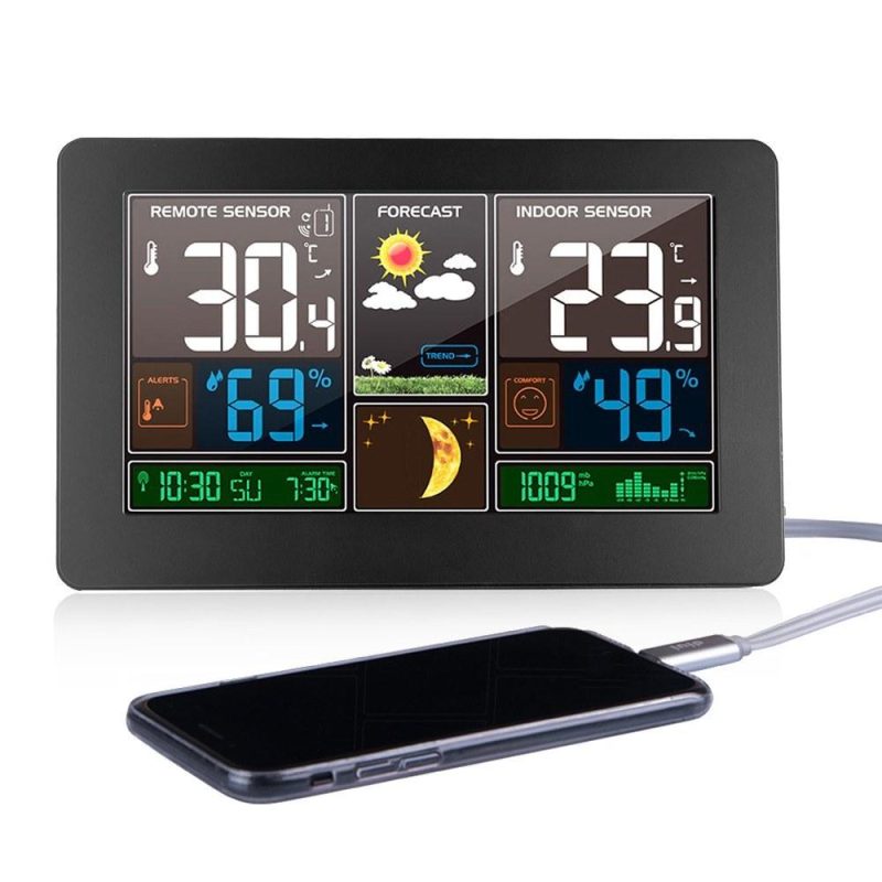 Wireless Weather Station Indoor Outdoor 3-in-1 Weather Thermometer Hygrometer Barometer  |   Temperature & Humidity Measurements Measurement & Analysis Instruments Silver/Wood/Black