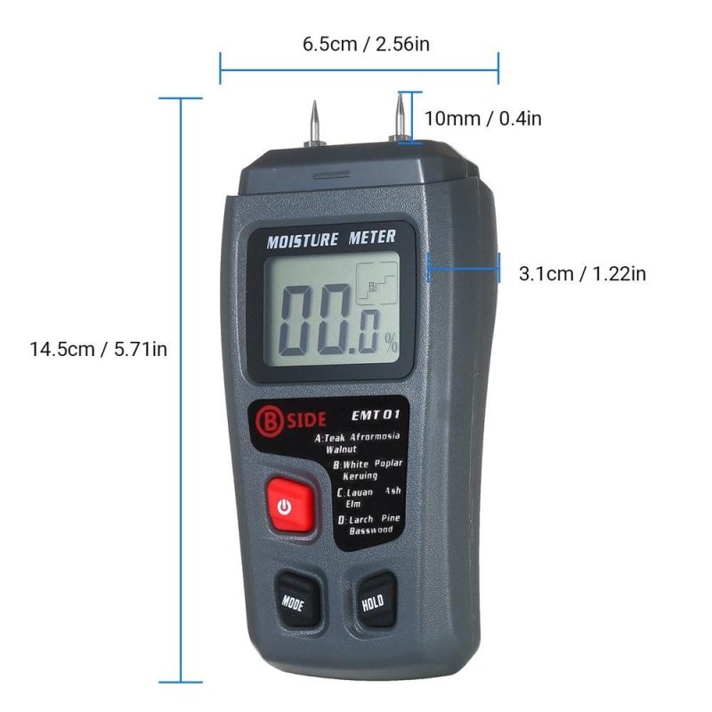 Wood Moisture Test Moisture Meter 4 Modes Portable Hygrometer Pin Type Timber Humidity Instrument Handheld Water Leak Detector LCD Display  |   Temperature & Humidity Measurements Measurement & Analysis Instruments Grey