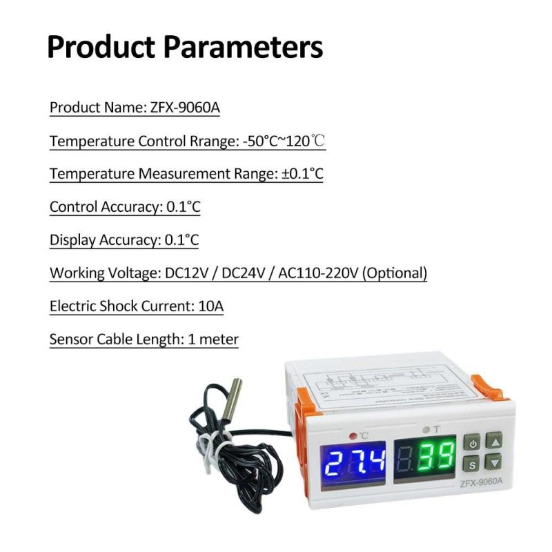 ZFX-9060A Digital Temperature Controller Intelligent Temperature Regulator DC12V 10A Timing Thermostat Support Heating/Cooling/Temperature Correction/Data Locks/High or Low Temperature Alarm  |   Temperature & Humidity Measurements Measurement & Analysis Instruments Temperature & Humidity Measurements