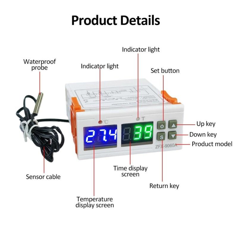 ZFX-9060A Digital Temperature Controller Intelligent Temperature Regulator DC12V 10A Timing Thermostat Support Heating/Cooling/Temperature Correction/Data Locks/High or Low Temperature Alarm  |   Temperature & Humidity Measurements Measurement & Analysis Instruments Temperature & Humidity Measurements