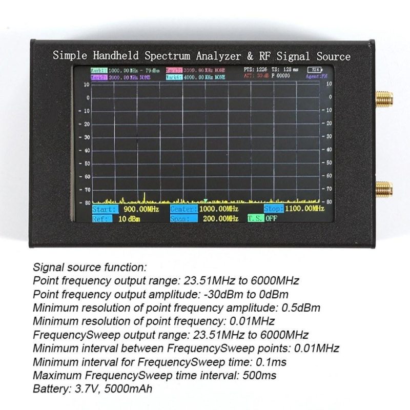 ZQ6 Spectrum Analyzer with Radio Frequency Signal Source and Tracking Source 35MHz-6000MHz 4.3-inch Touching Screen Large Capacity Battery Handheld Spectrum Analysis Machine  |   Other Instruments Measurement & Analysis Instruments Black