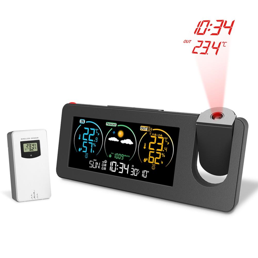 ZX3538 New Electronic Projection Clock Weather Station Weather Forecast Temperature and Humidity Color Screen Digital Alarm Clock  |   Temperature & Humidity Measurements Measurement & Analysis Instruments Black