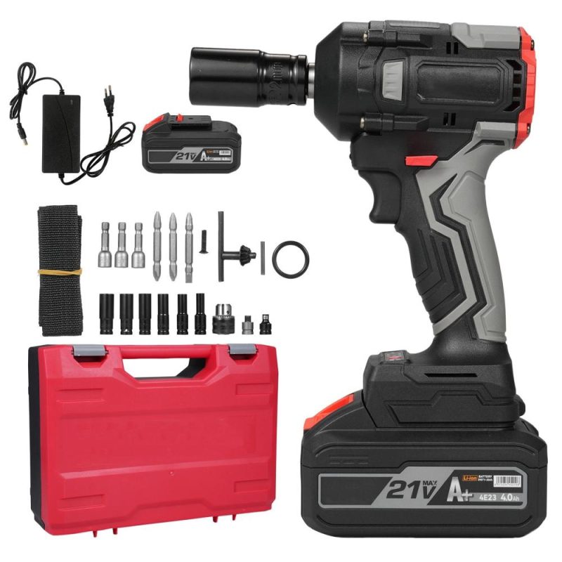 21V Cordless Impact Wrench Max Torque 350N.m, Brushless Impact Driver 1/2 Inch, Household Electric Impact Wrench with 4.0Ah Battery and Fast Charger & Stepless Speed Adjustment, Comes with 17Pcs Accessories  |   Electrical Equipment & Supplies Electrical Equipment & Supplies Electrical Equipment & Supplies