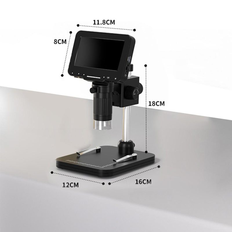 Digital Microscope FHD 1080P Lightness Adjustable with 4.3-inch Large IPS Screen for Plant Insect Observation  |   Microscopes & Endoscope Measurement & Analysis Instruments Black