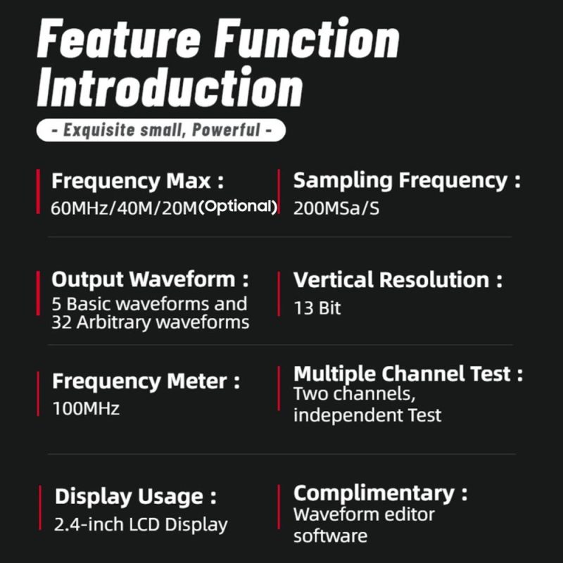 Dual-channel Function Arbitrary Waveform Generator 200MSa/S Sampling Rate 8k Storage Depth Signal Source with 2.4-inch TFT LCD Digital Screen 20M  |   Digital Multimeters & Oscilloscopes Digital Multimeters & Oscilloscopes Digital Multimeters & Oscilloscopes