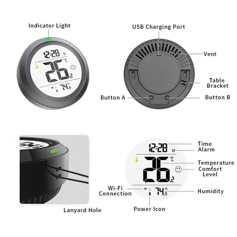 PT19DW Intelligent Electronic Thermohygrometer Home Detector WiFi Graffiti Clock  |   Temperature & Humidity Measurements Measurement & Analysis Instruments Grey