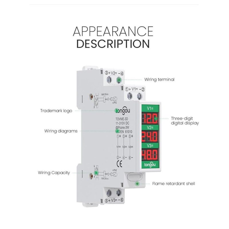 Compact DirectCurrent Voltage Meter DC11V-310V Intelligent LED Digital Display Voltmeter Rail Mount Voltage Detector  |   Voltage & Current Testers Measurement & Analysis Instruments Voltage & Current Testers