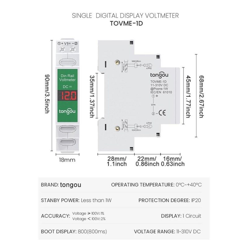 Compact DirectCurrent Voltage Meter DC11V-310V Intelligent LED Digital Display Voltmeter Rail Mount Voltage Detector  |   Voltage & Current Testers Measurement & Analysis Instruments Voltage & Current Testers