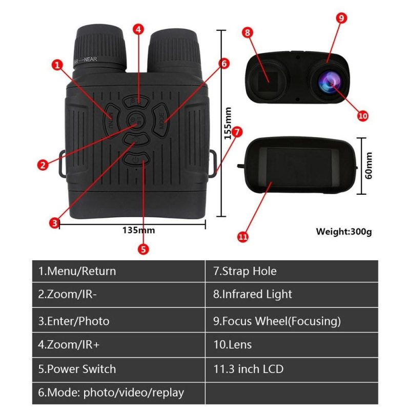 Digital Infrared NightVisions 300M Full-Dark Viewing with 3.0Inch TFT Screen 10X Digital Zoom Support 36MP Resolution Photo Taking 2.7K Video Recording and Playback  |   Microscopes & Endoscope Measurement & Analysis Instruments Black