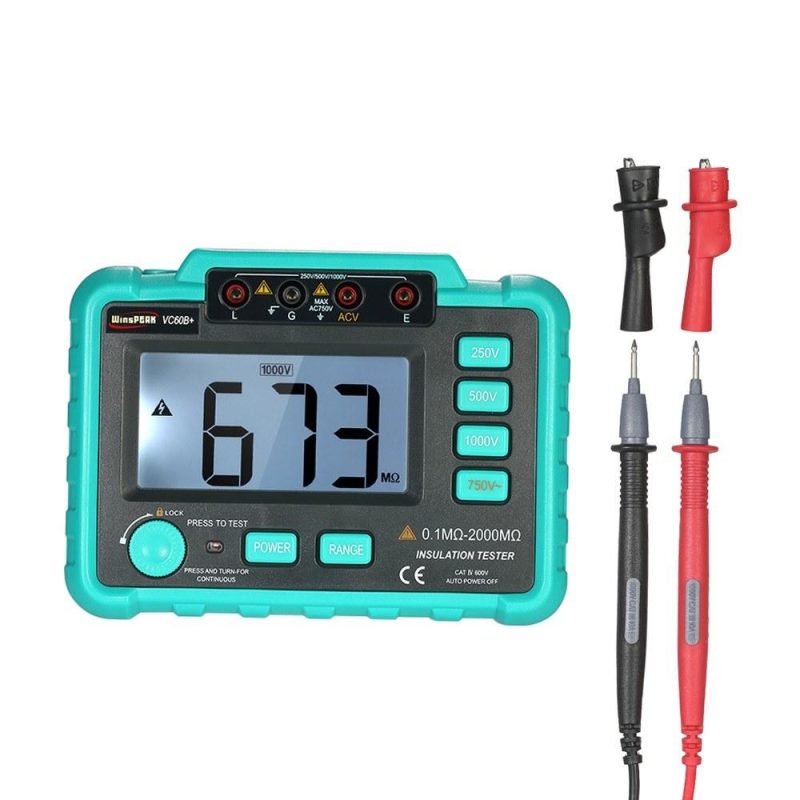 WinsPEAK VC60B+ LCD Digital Insulation Resistance Tester Megohm Meter Megohmmeter DC250V/500V/1000V AC750V  |   Voltage & Current Testers Measurement & Analysis Instruments Dark Grey + Green